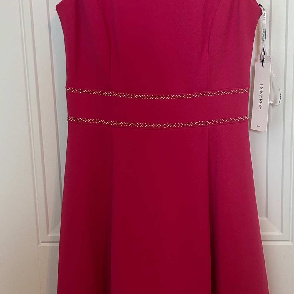Calvin Klein Pink Dress with Hand Beaded Golden Trim